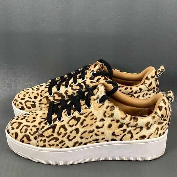 HALOGEN IVIE CALF HAIR PLATFORN LEOPARD PRINT SNEAKERS womens size 9 - Picture 2 of 8